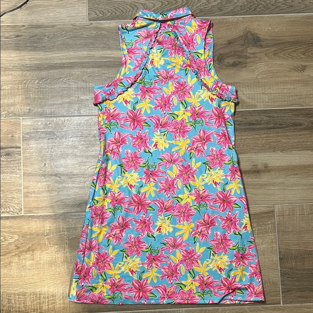 Gottex Dress Women's‎ Small Aqua Flowers UPF 50 Cara Ruffle Golf/Tennis/Pool - Picture 5 of 9
